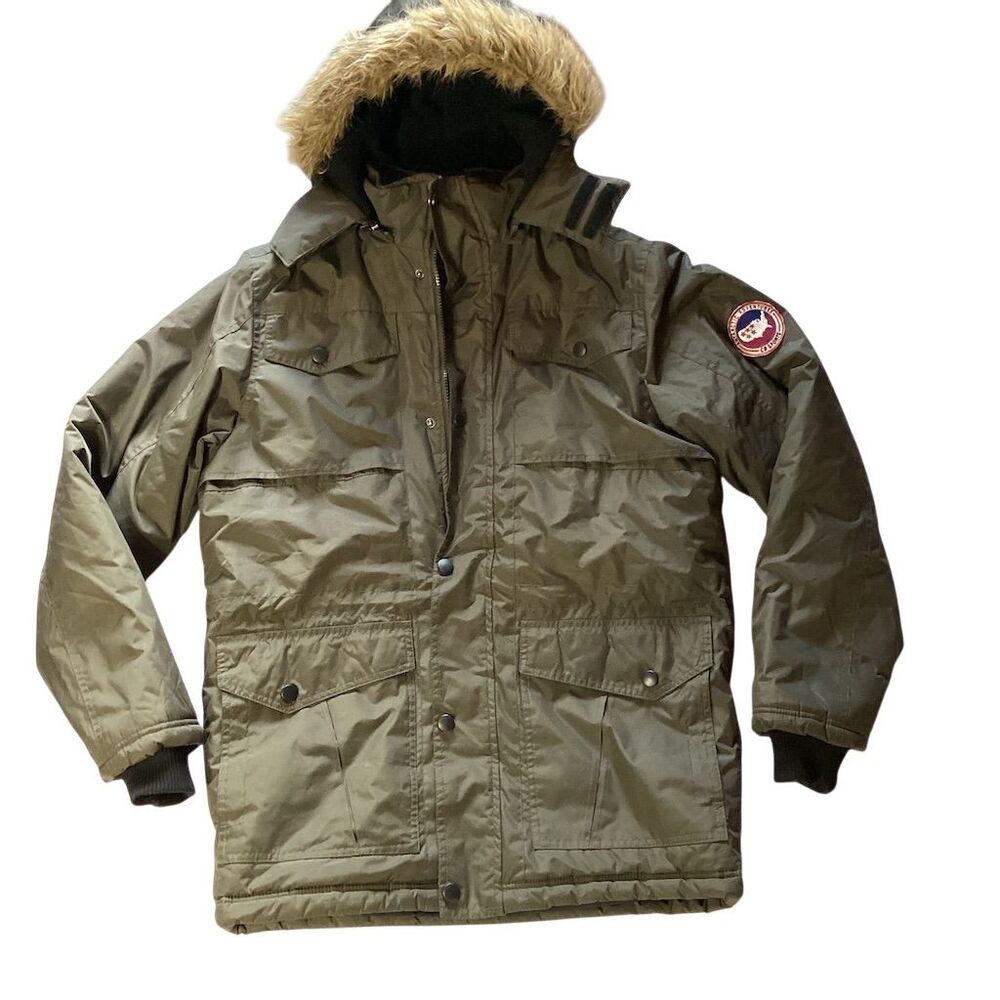 CB Sports Men's Parka Jacket S Green Faux Fur Hood Winter Coat